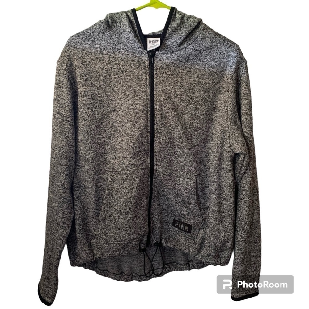 PINK NWOT VS Victoria Secret Heather Grey Zip Hoodie adjustable waist & pockets